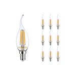 Mehrfachpackung 10x Noxion Lucent LED E14 Gebogene Spitze Kerze Fadenlampe Klar 4.5W 470lm - 827 Extra Warmweiß | Dimmbar - Ersatz für 40W
